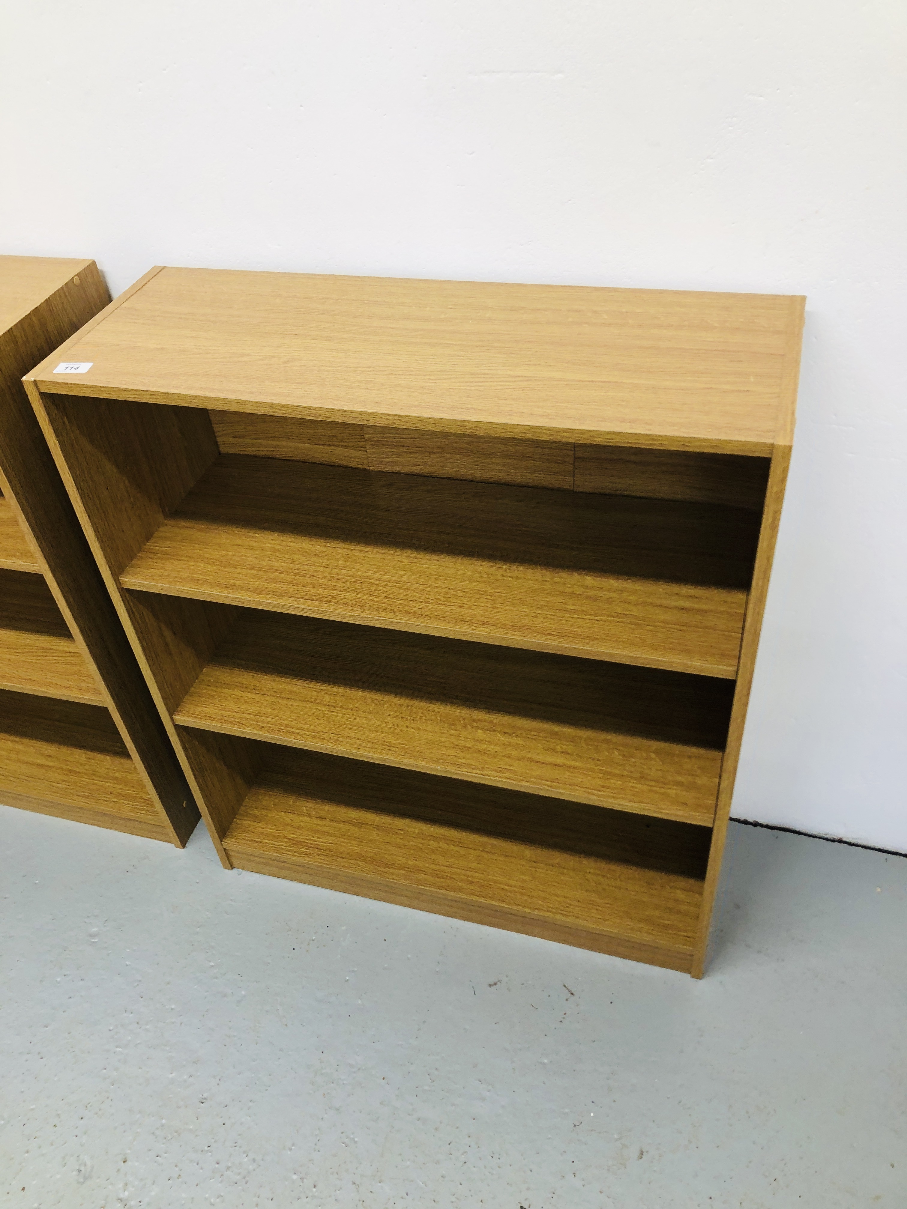 A APIR OF MODERN BEECH FINISH THREE TIER SHELVES - Image 3 of 3