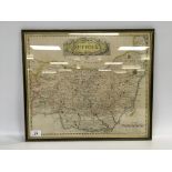 FRAMED HAND COLOURED MAP "SUFFOLK" BY RO