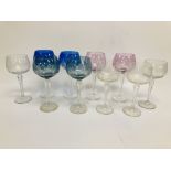 SET OF SIX ACID ETCHED HOCK GLASSES IN V