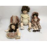 3 X CHINA HEADED DOLLS MARKED "DENISE",