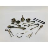 FOURTEEN ITEMS OF SILVER TO INCLUDE TONG
