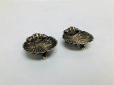 A PAIR OF SILVER SHELL SALTS BEARING MAK