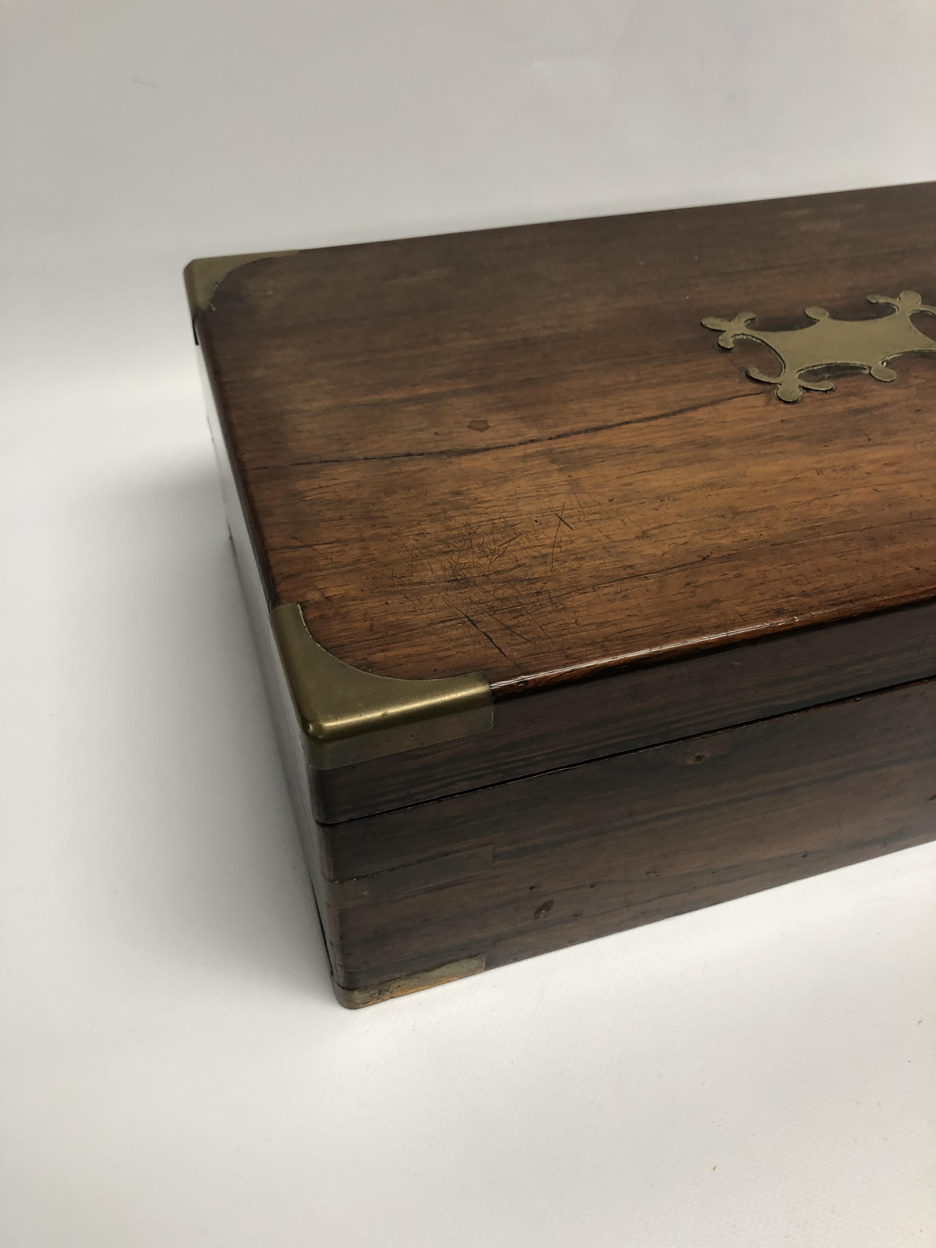 ROSEWOOD BRASS BOUND WRITING BOX WITH FI - Image 4 of 7