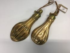 TWO C19TH COPPER AND BRASS SHOT FLASKS