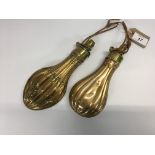 TWO C19TH COPPER AND BRASS SHOT FLASKS