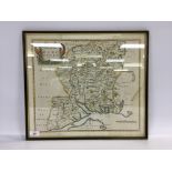 FRAMED HAND COLOURED MAP "HAMPSHIRE" BY