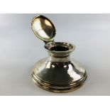 A SILVER DESKTOP INKWELL WITH ORIGINAL G