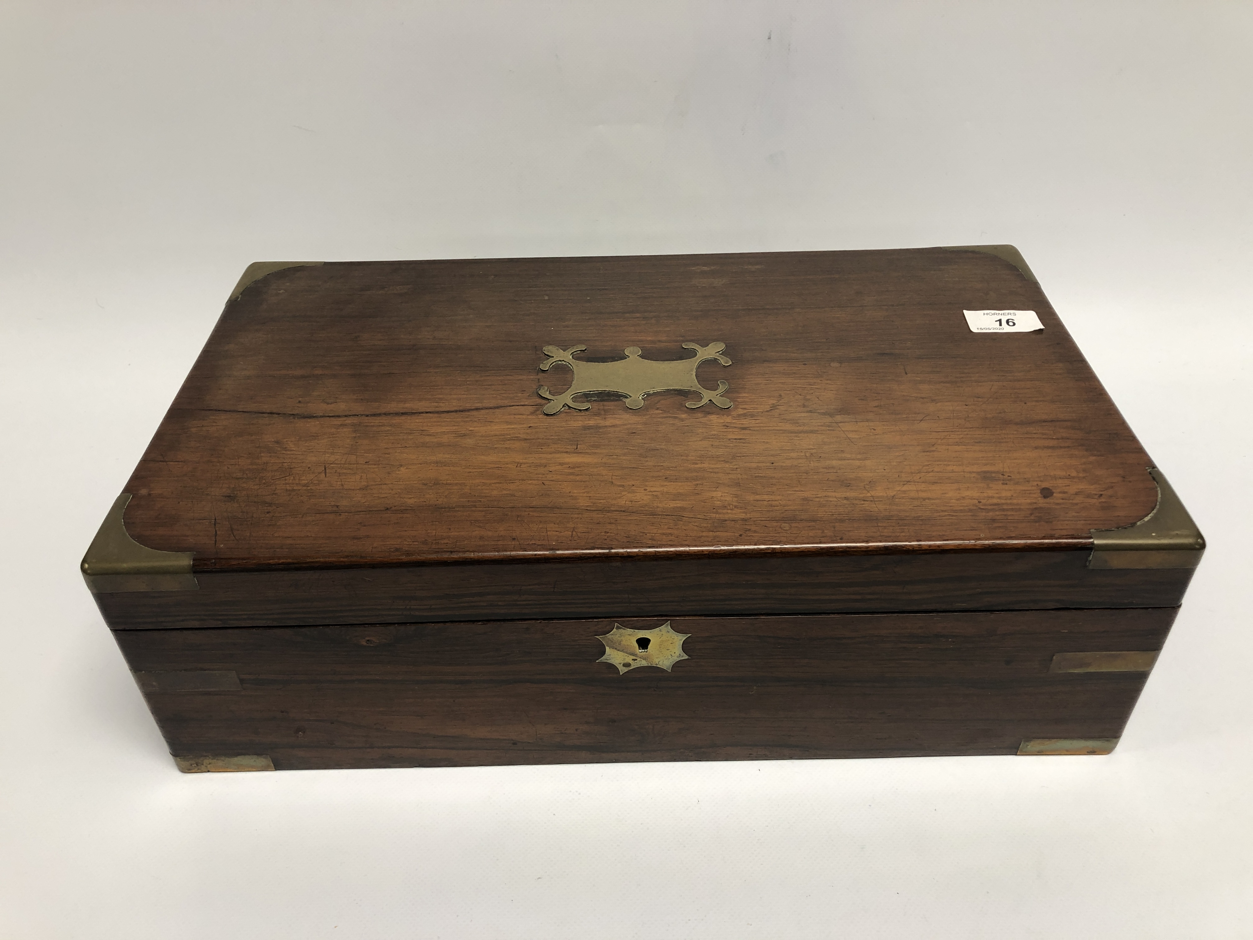 ROSEWOOD BRASS BOUND WRITING BOX WITH FI