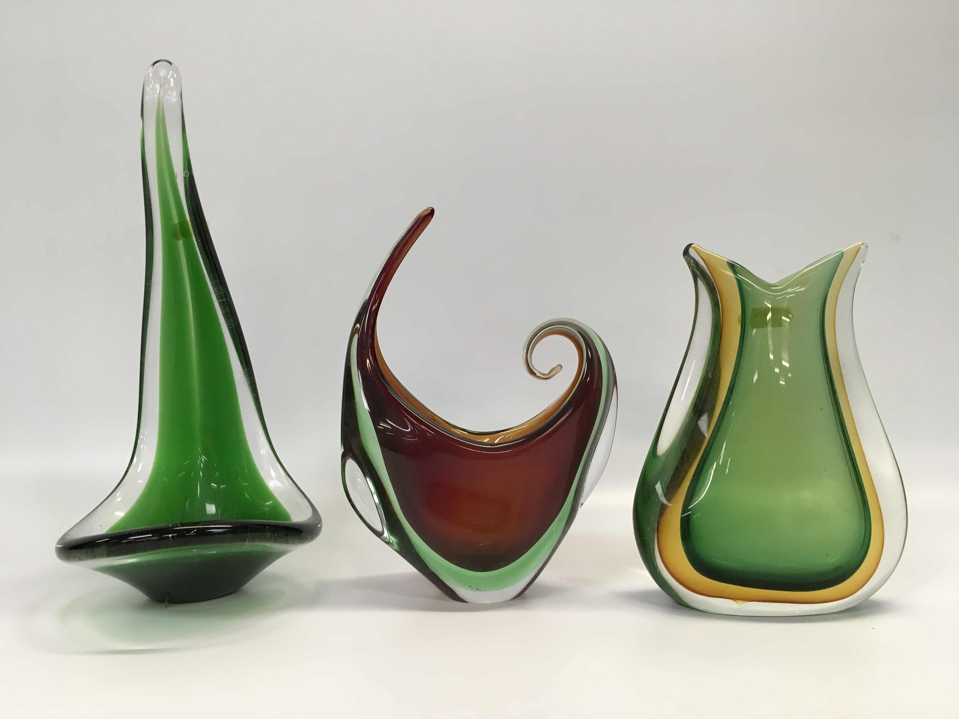 THREE PIECES OF GREEN ART GLASS TO INCLU