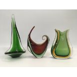 THREE PIECES OF GREEN ART GLASS TO INCLU