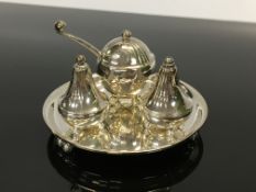 A GEORG JENSEN THREE PIECE SILVER CRUET