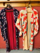 TWO JAPANESE SILK KIMONOS, ONE PRINTED W