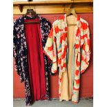 TWO JAPANESE SILK KIMONOS, ONE PRINTED W