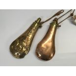 TWO C19TH COPPER AND BRASS SHOT FLASKS