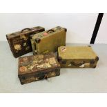 FOUR VINTAGE LUGGAGE CASES TO INCLUDE TW