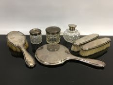 FOUR PIECE SILVER BACKED BRUSH SET, 2 DR