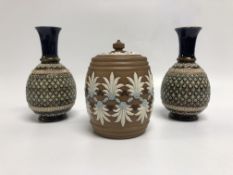 PAIR OF DOULTON LAMBETH 1880 VASES WITH