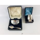 SILVER CHRISTENING BOWL AND SPOON (CASED