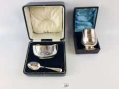 SILVER CHRISTENING BOWL AND SPOON (CASED