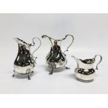 THREE SILVER CREAM JUGS, ALL WITH DOUBLE