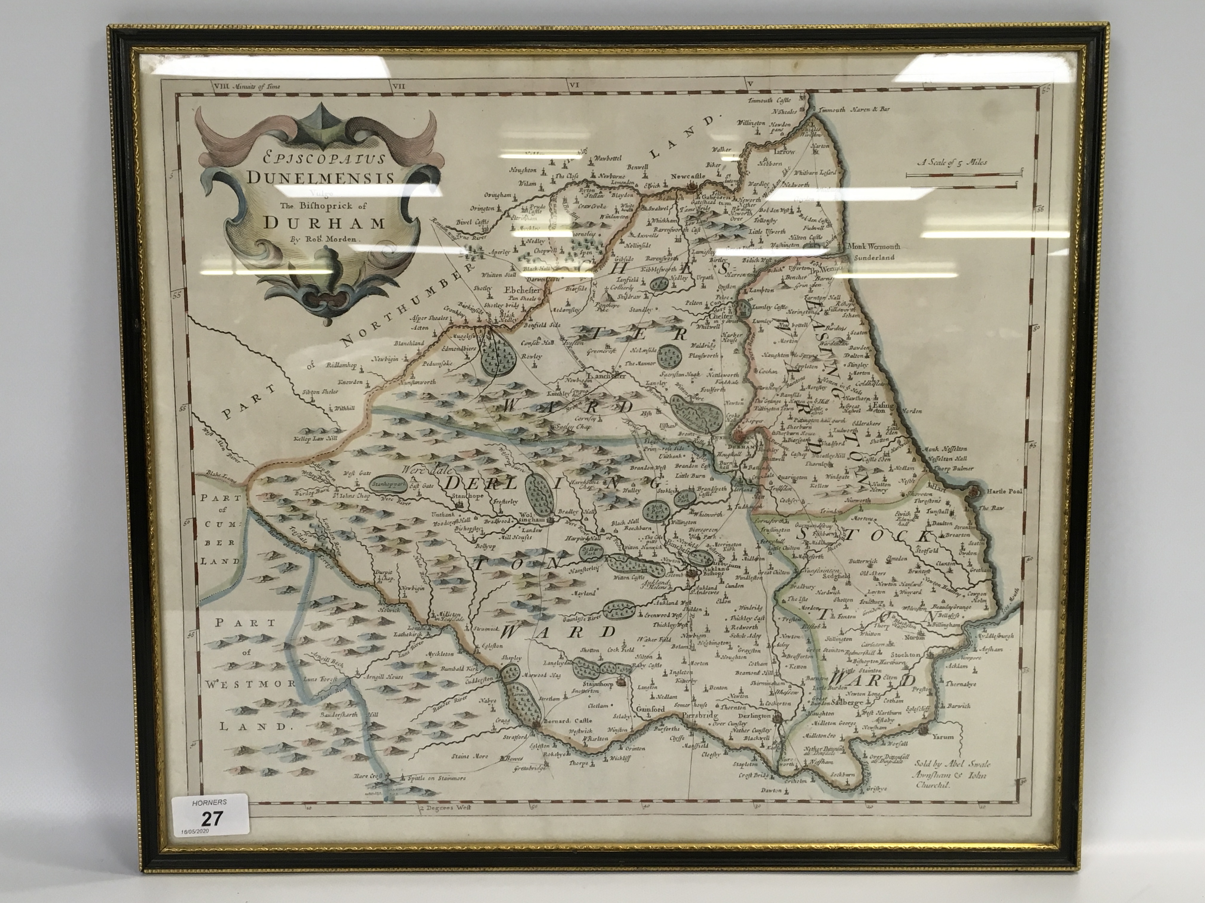 FRAMED HAND COLOURED MAP "THE BIFHOPRICK