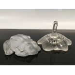 A LALIQUE GLASS FLOWER AND A CHRISTALLIN