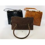 THREE VINTAGE LADIES CROCODILE SKIN HAND