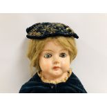 VINTAGE COMPOSITE DOLL DRESSED IN HANDMA