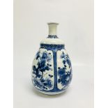 CHINESE BLUE & WHITE VASE OGEE FORM DECO