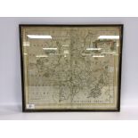FRAMED HAND COLOURED MAP "WORCESTERSHIRE