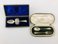 TWO CASED CHRISTENING SETS, SPOON AND FO
