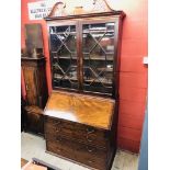 A GEORGE III MAHOGANY BUREAU BOOKCASE HA