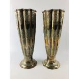 PAIR OF SILVER VASES OF REEDED FORM ON O