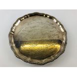 SILVER PRESENTATION SALVER ENGRAVED WITH