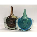 TWO FLAT SQUARE ART GLASS SPECIMEN VASES