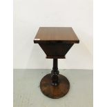 A REGENCY ROSEWOOD PEDESTAL WORK BOX WIT