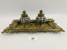 19TH.CENT. FRENCH BRASS INKSTAND DISH HA
