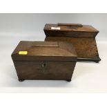 TWO C19TH SARCOPHAGUS SHAPED WOODEN TEA