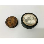 A VINTAGE CIRCULAR TORTOISESHELL LINED SNUFF BOX,