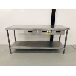 A MOFFAT STAINLESS STEEL BF2 TWO TIER PREPARATION TABLE WITH THREE DRAWERS - SOLD AS SEEN