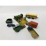 COLLECTION OF VINTAGE TRUNKS TO INCLUDE TRIANG "MINIC TRANSPORT" HORNBY TRAIN AND CARRIAGE,