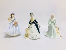 3 x COALPORT FIGURINES TO INCLUDE "LADIES OF FASHION" ADMIRATION,