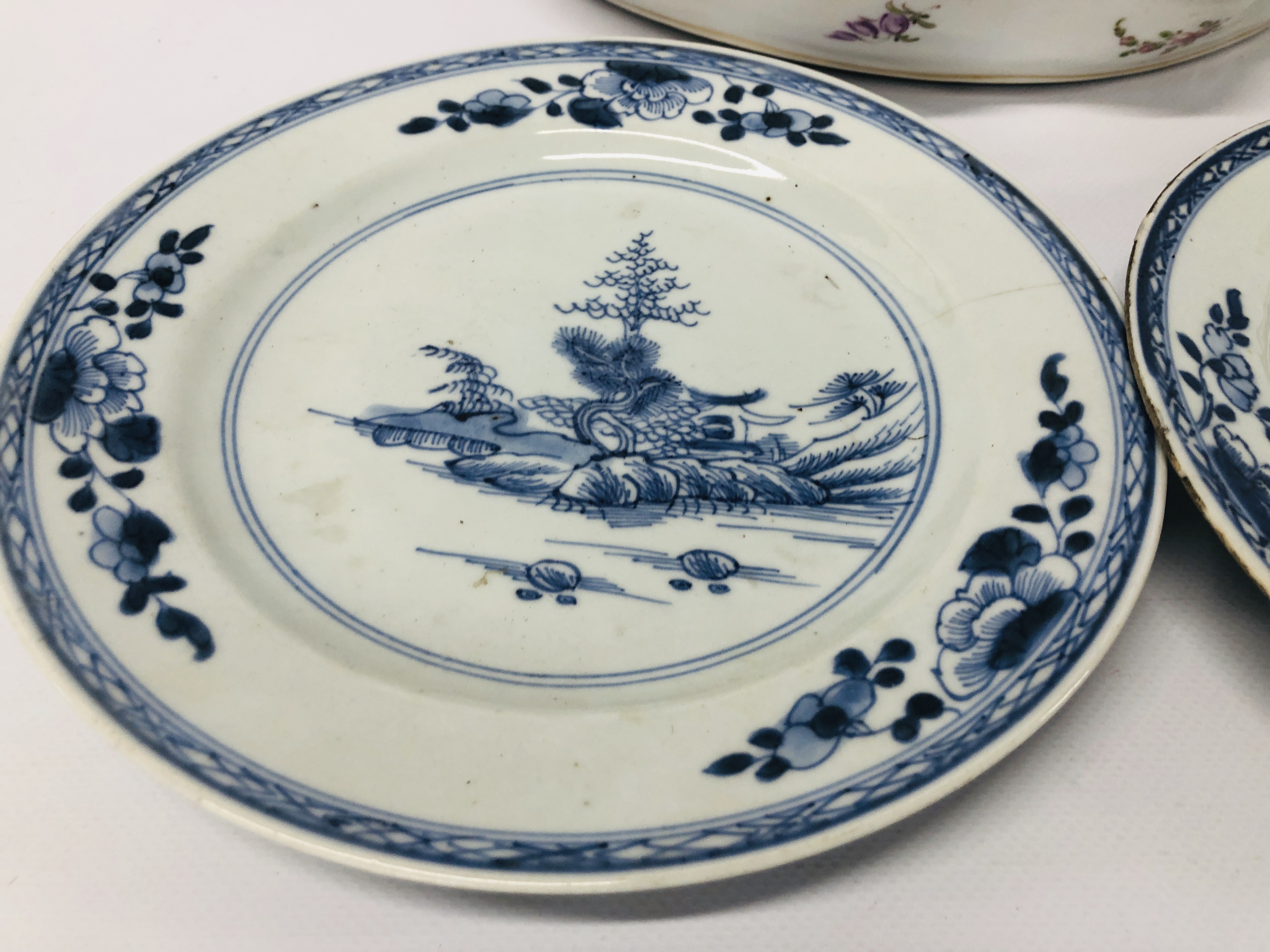3 CHINESE BLUE AND WHITE PLATES (ONE CRACKED), - Image 3 of 6