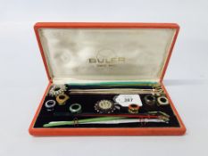 A LADIES BULER WRIST WATCH SET CASED WITH MULTIPLE INTERCHANGEABLE BEZELS AND STRAPS