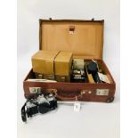 VINTAGE SUITCASE TO INCLUDE: 1 CANON SLR CAMERA AV-1 WITH STRAP AND OWNERS MANUAL,