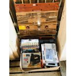 A BOX CONTAINING A BLACK AND DECKER PLUNGE ACTION ROUTER, BLACK AND DECKER CIRCULAR SAW,