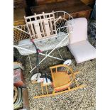 A VICTORIAN CHILDS CRIB (COLLECTORS ITEM ONLY), A VINTAGE SCOOTER A/F,