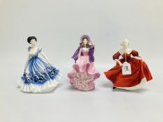 3 x COALPORT FIGURINES TO INCLUDE "LADIES OF FASHION" PEGGY,