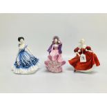 3 x COALPORT FIGURINES TO INCLUDE "LADIES OF FASHION" PEGGY,