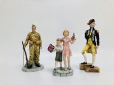 3 x ROYAL DOULTON FIGURES TO INCLUDE PRESTIGE VICE ADMIRAL LORD NELSON HN 4696 99/350,